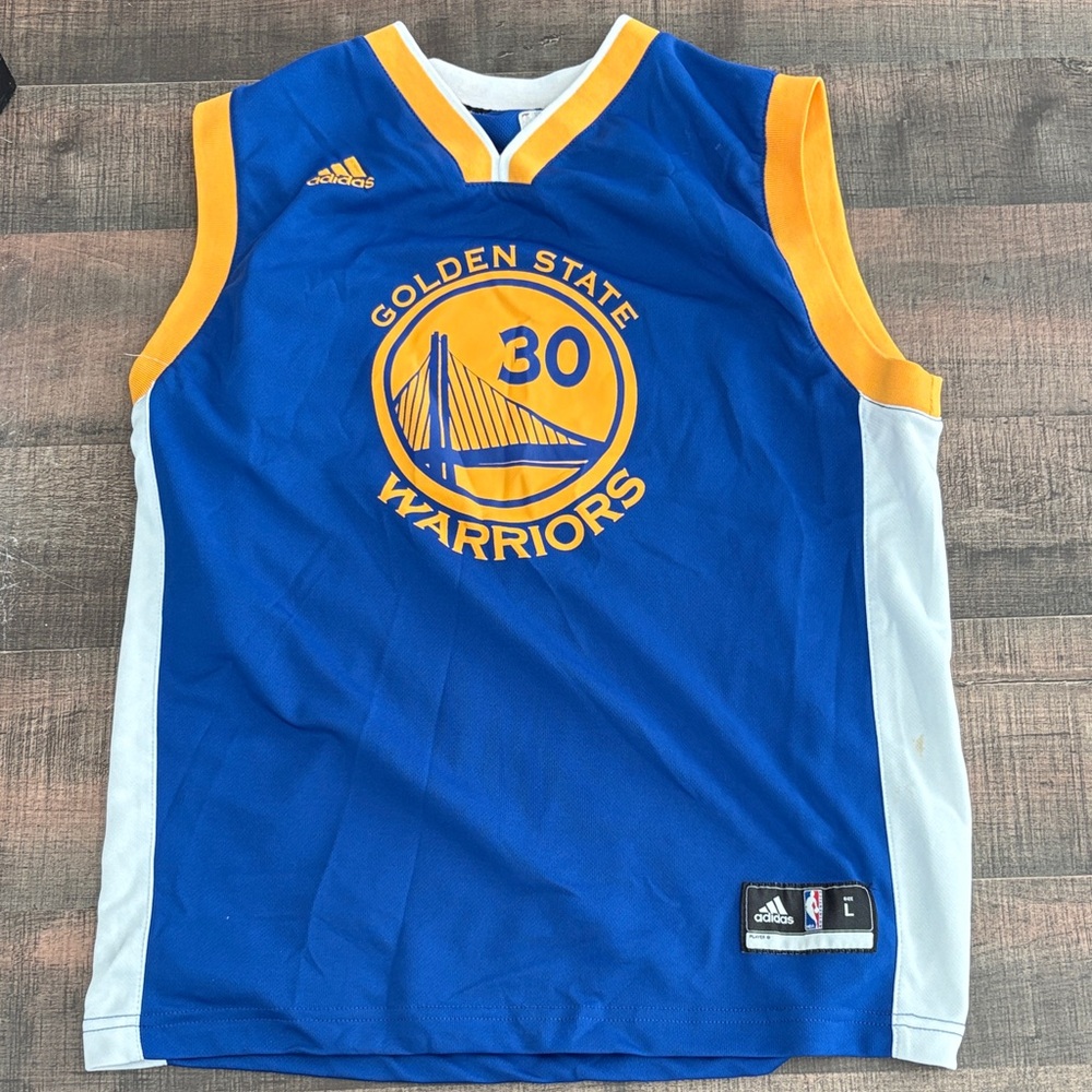 Adidas Blue/Yellow Golden State Warriors Jersey Stephen Curry #30 size youth L
